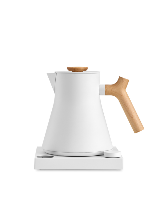 Refurbished Fellow Rebrew Corvo EKG Electric Kettle with variable temp control, wood handle.
